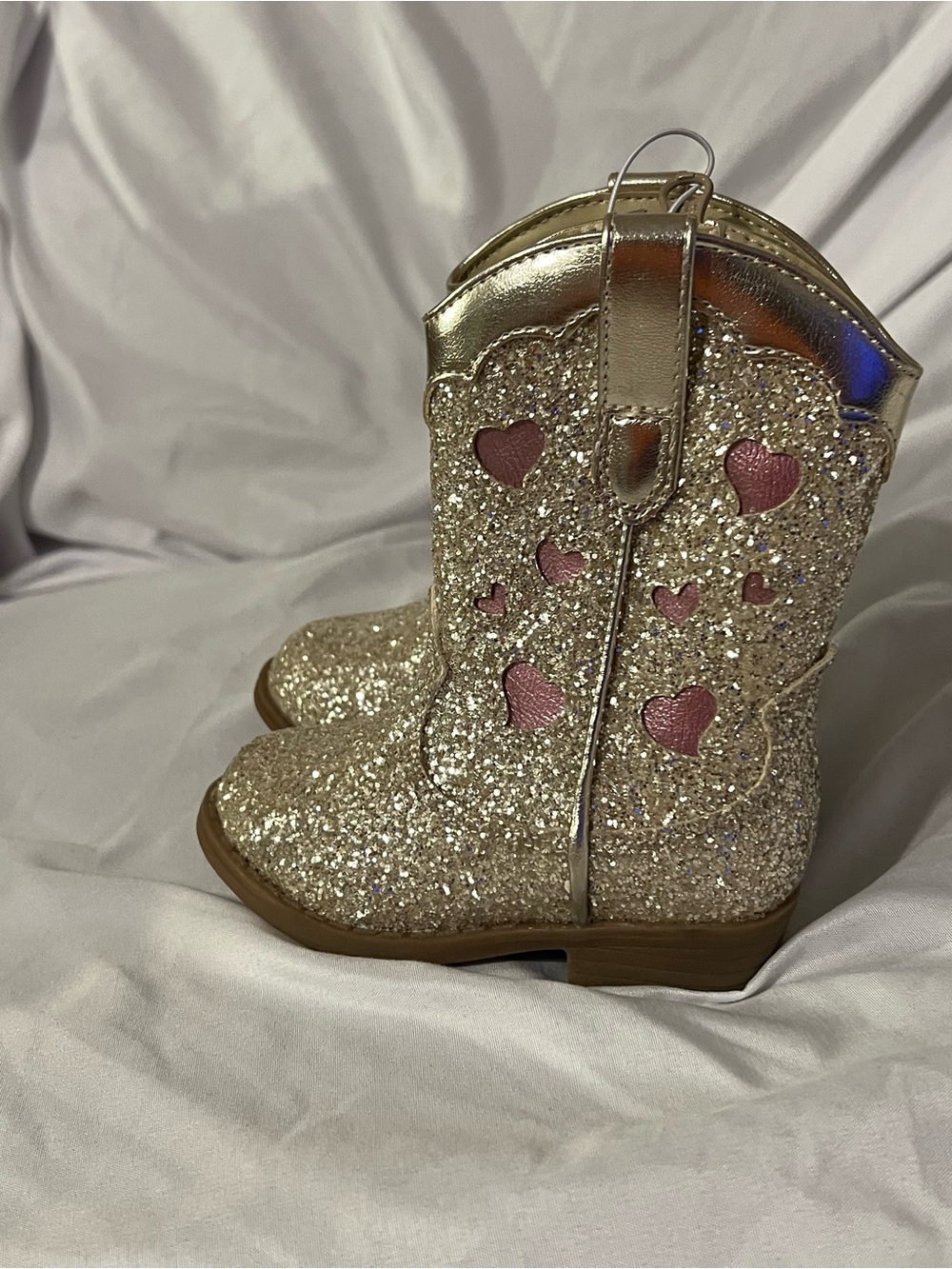 Cat & Jack Glitter Heart Cowboy Boots in Gold with Pink Hearts